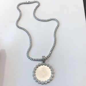 Silver with cz tennis necklace with photo pendant